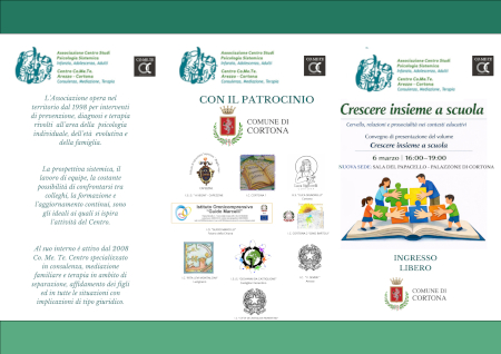 Brochure informativa dell’evento Crescere Insieme a Scuola, lato fronte