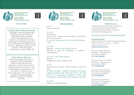 Brochure informativa dell’evento Crescere Insieme a Scuola, lato retro