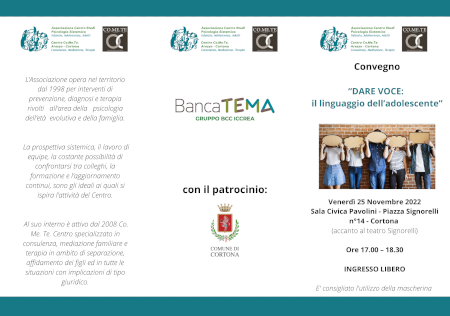 Brochure informativa dell’evento Dare Voce, lato fronte