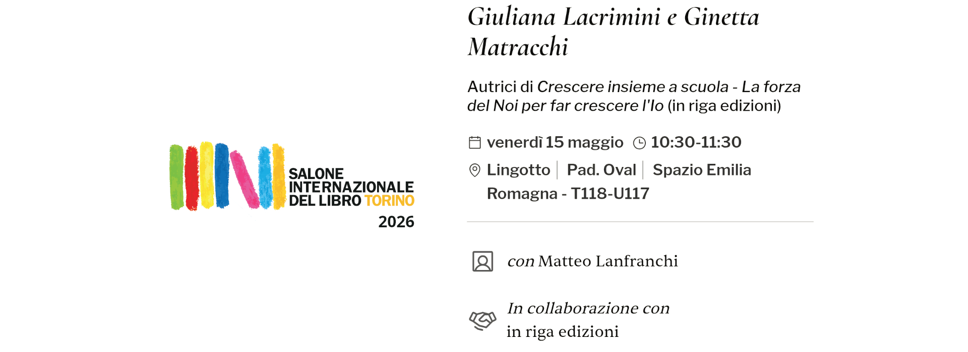 Crescere Insieme a Scuola: presentazione del volume in data 15 maggio 2026 al Salone Internazionale del Libro di Torino 2026!